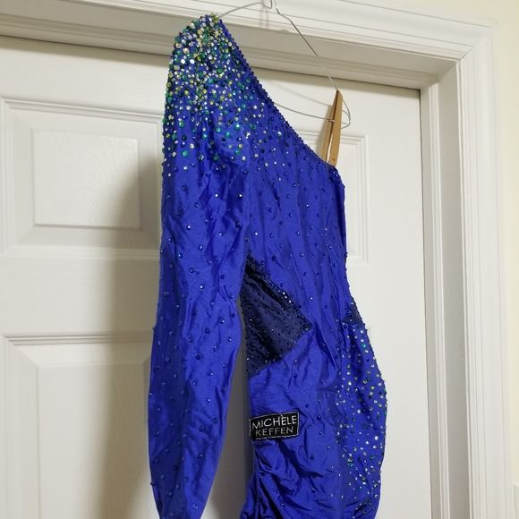 Blue One Sleeve Latin Rhythm Competition Dress sizes 8 10 - Picture 9 of 14